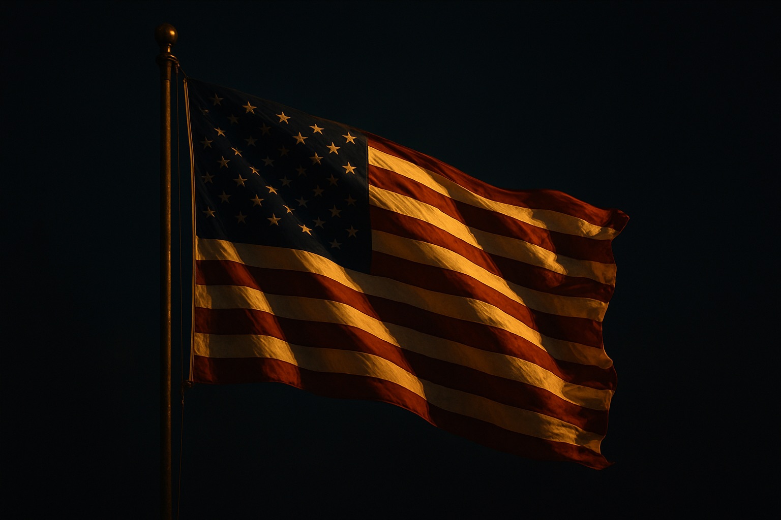 American flag in golden light